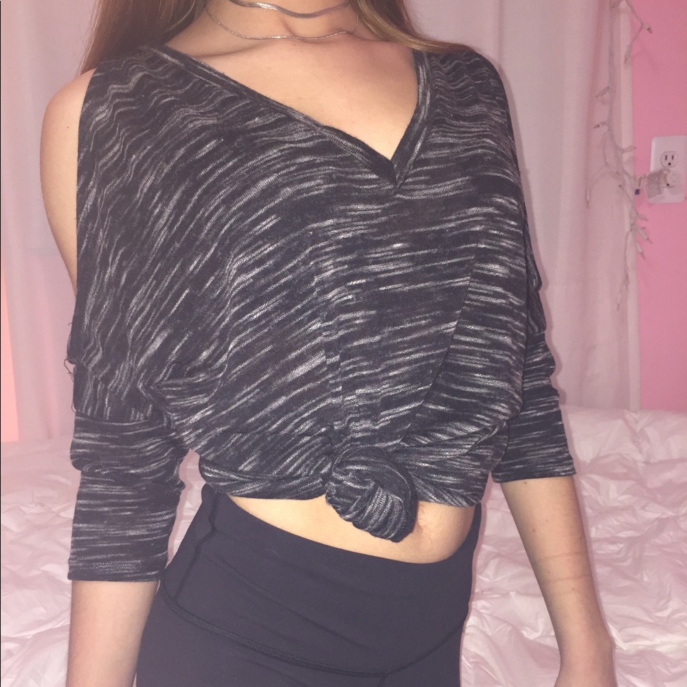 Grey Cold Shoulder V - Neck Top